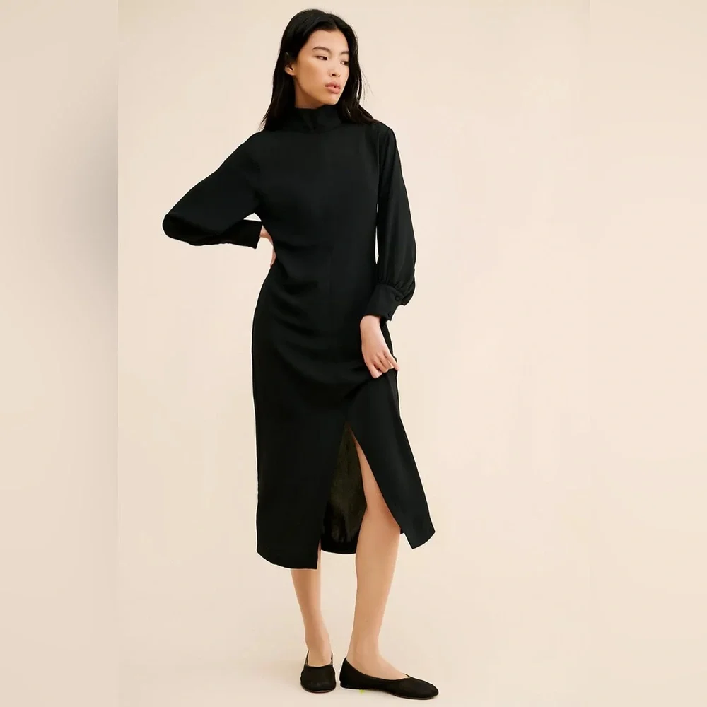 Anthropologie | Dresses | Nwt Anthropologie Maeve Longsleeve Mockneck Midi Dress Black Size Xxs